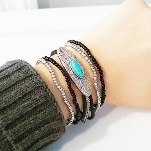 Turquoise & Silver-toned Plate Bracelet